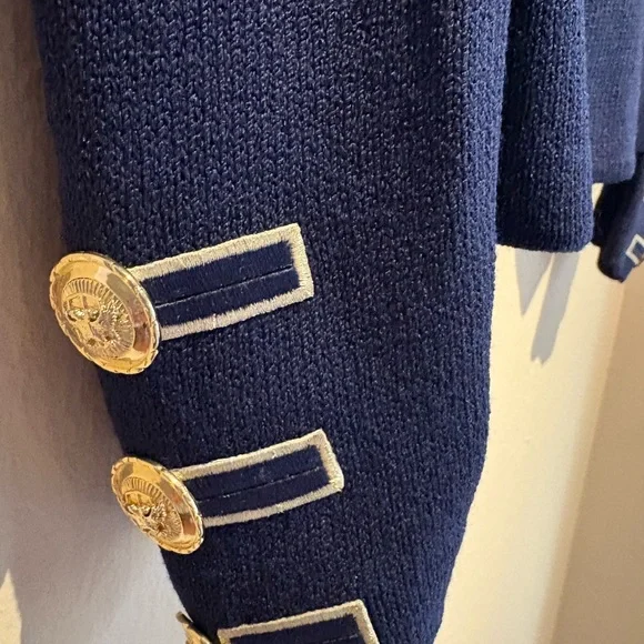 St. John Collection Navy Knit Jacket Blazer Gold Buttons Size 14 display picture 1
